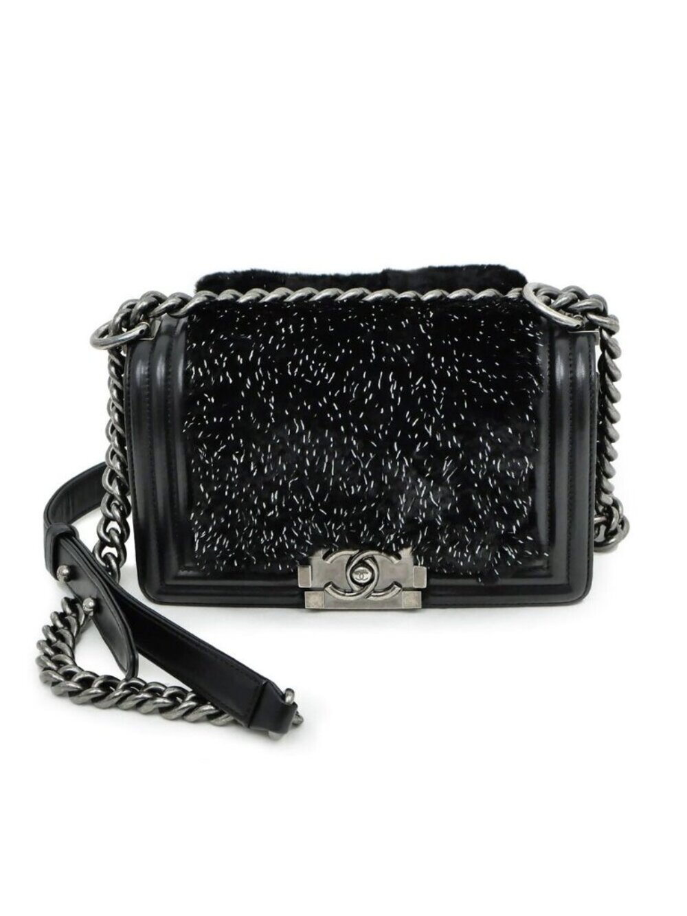 Chanel Boy 20 Small Orylag Rabbit Ferrum Black Chain Shoulder Bag